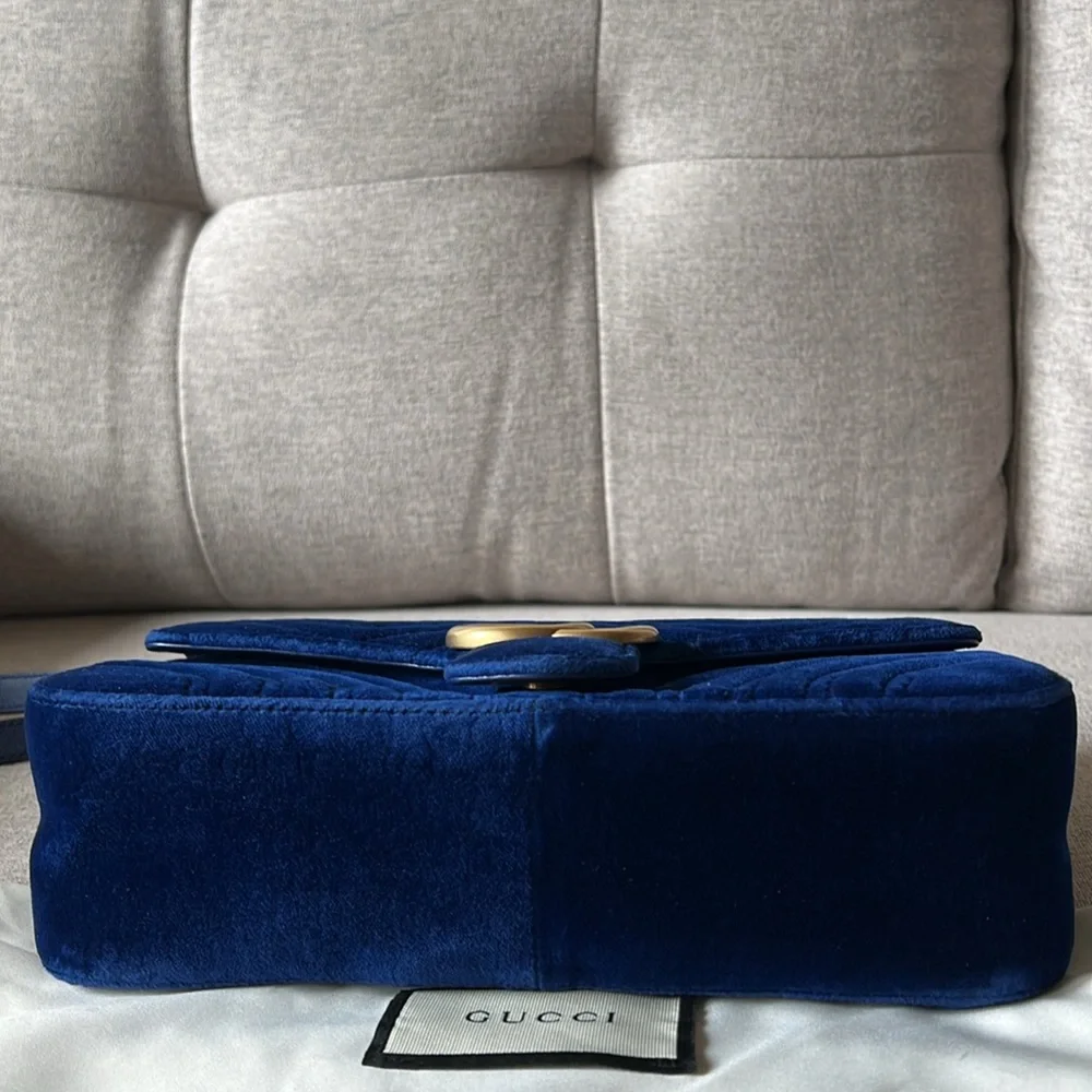 New Gucci GG Velvet Matelasse Small Marmont Shoulder Bag Cobalt Blue - Picture 8 of 17